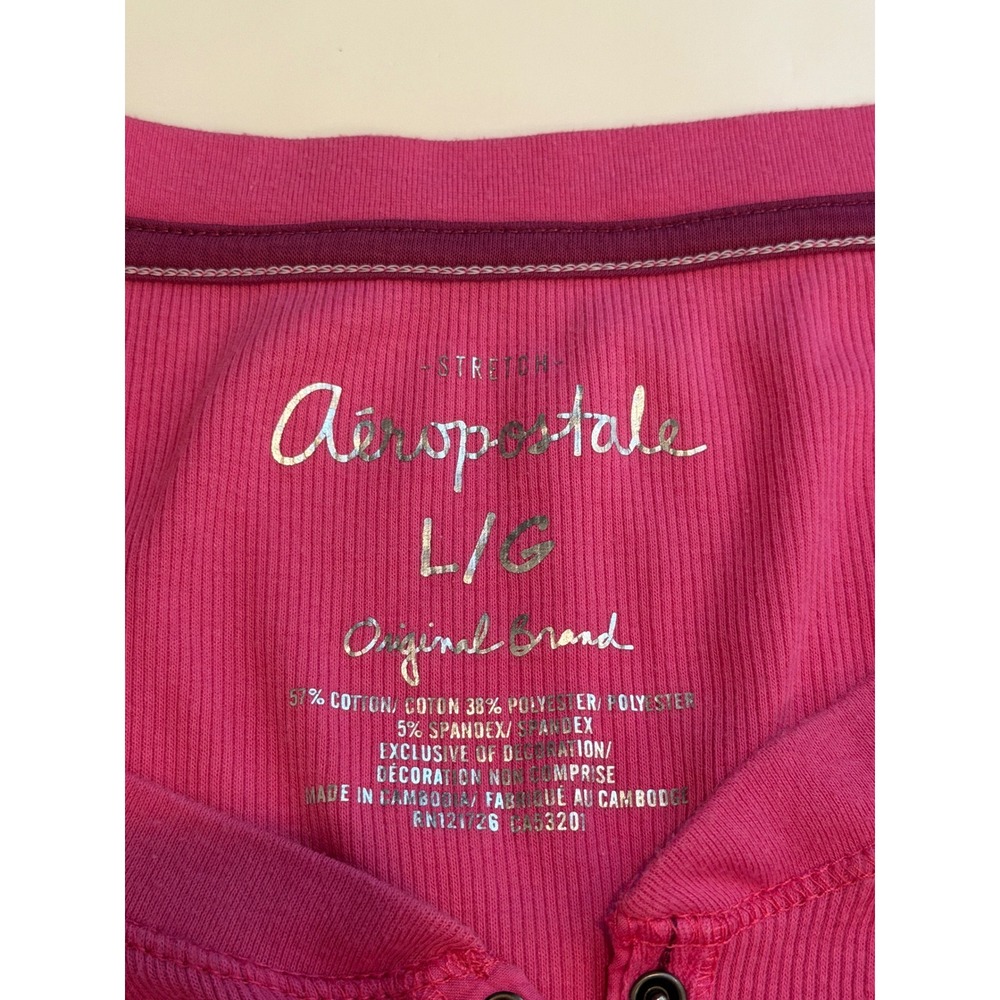 Aeropostale Pink Ribbed Henley Long Sleeve Graphic Shirt 87 Logo Large - Picture 6 of 6